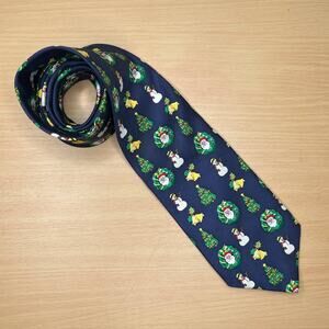 Cape Cod Neckwear Men's Silk Christmas Winter Holiday Santa Snowman Navy Tie